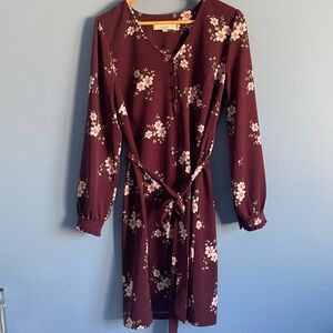 Loft Floral Burgundy Dress